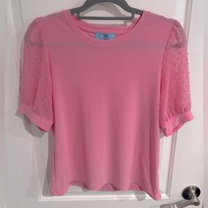 CeCe Pink Blouse with Sheer Puff Sleeves